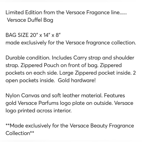 🌟 Mens Versace Perfumes Duffel Bag & Dust Cover🌟NEW! - Picture 2 of 4